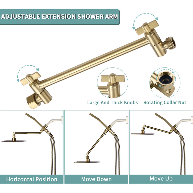 GPromise Extra Large Rainfall Shower Head Swivel Extension Arm With